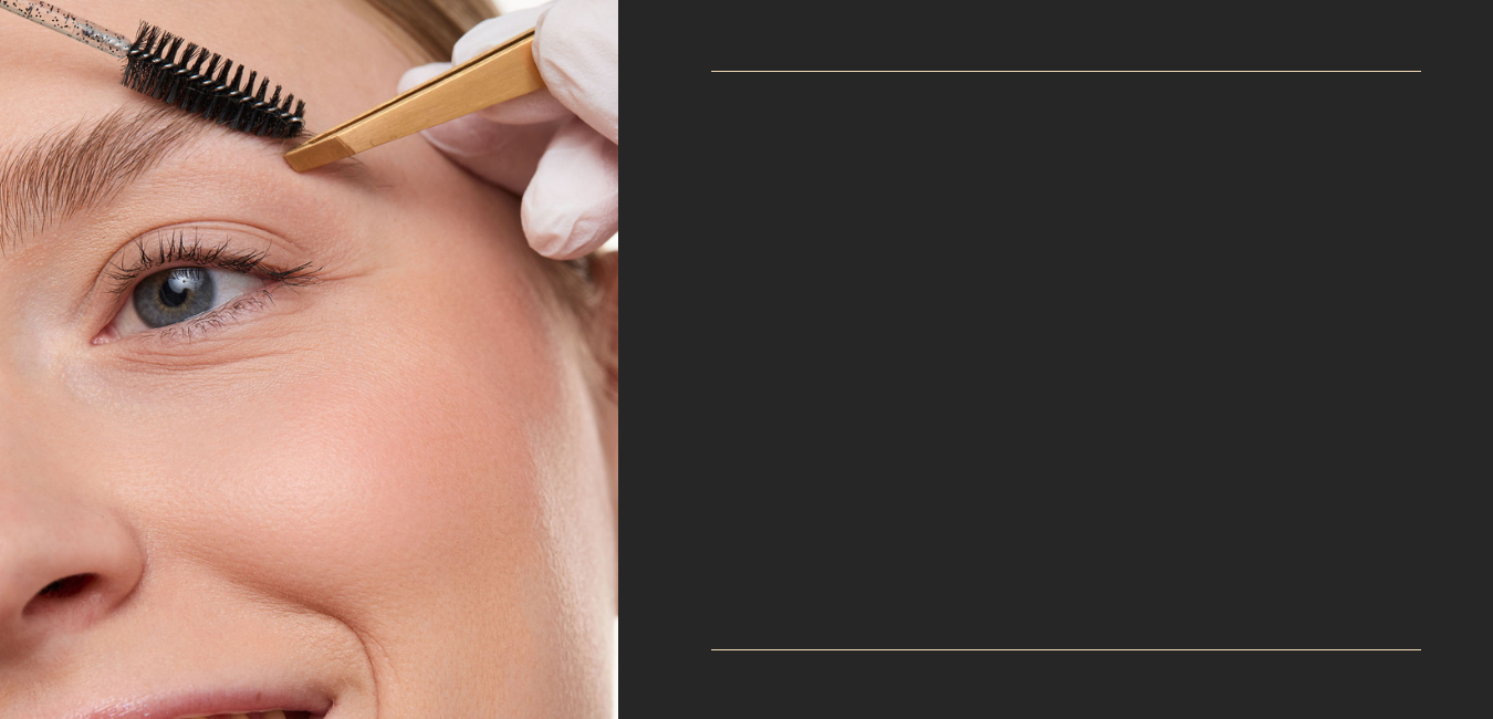 Close-up of a person grooming their eyebrow with a brush and scissors.