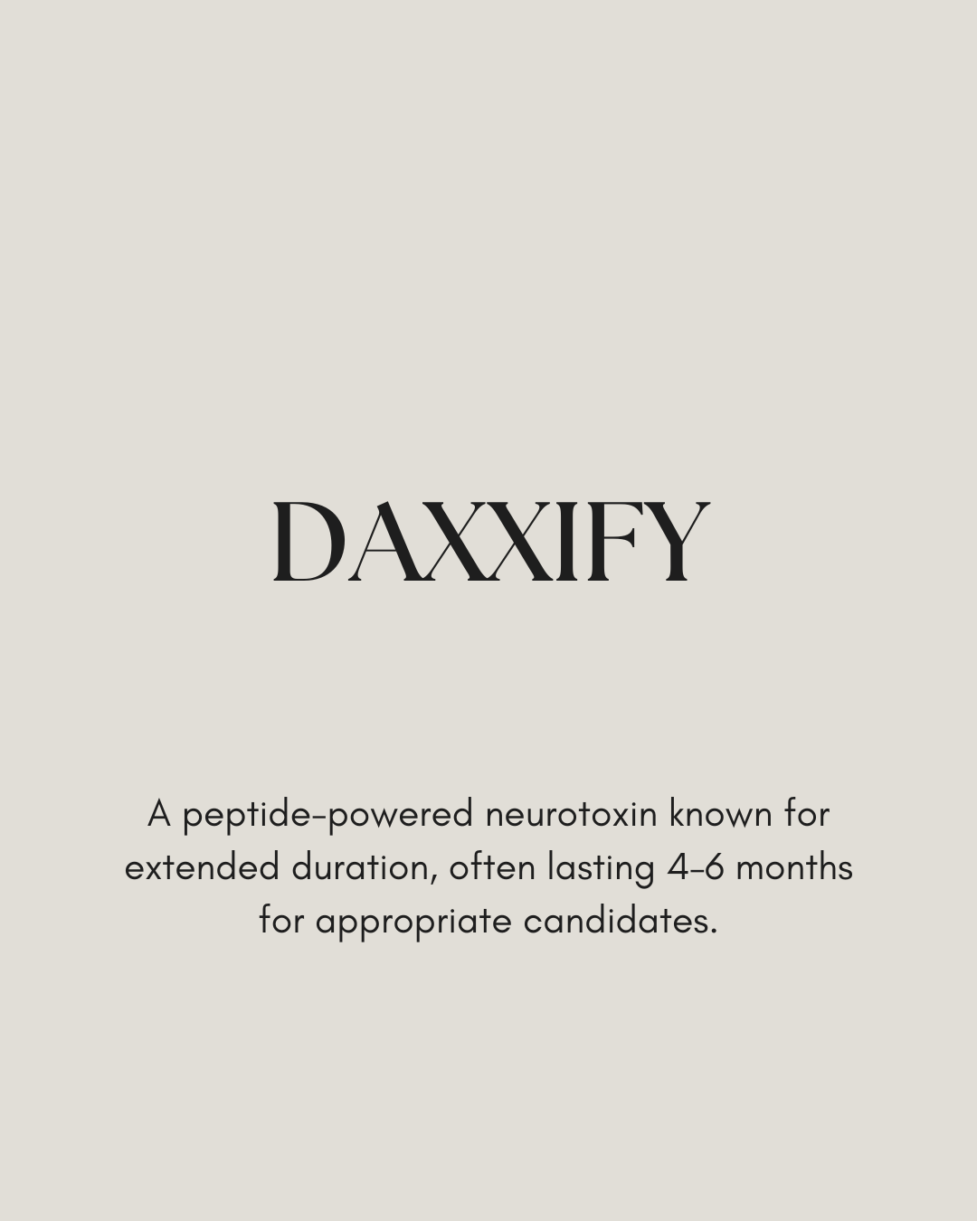 Text on a light gray background describing DAXXIFY as a peptide-powered neurotoxin.