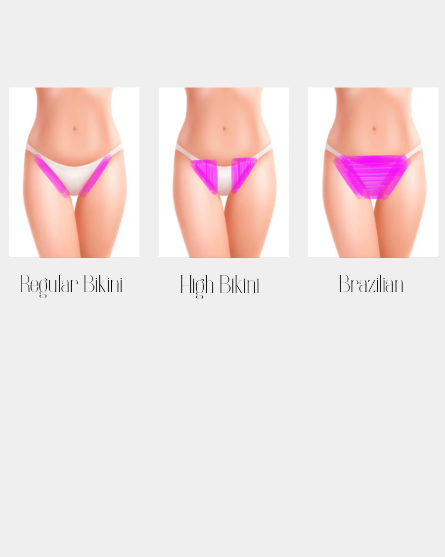 Three types of bikinis displayed on a plain background